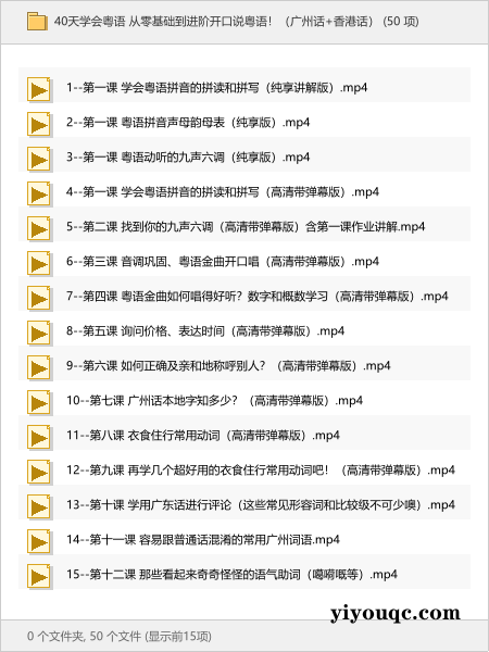 40天学会粤语 从零基础到进阶开口说粤语!(广州话+香港话)-以北资源站
