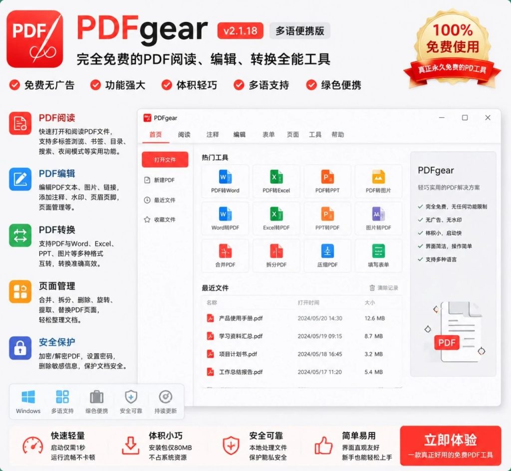 图片[1]-PDFgear 多语便携版：免费PDF阅读编辑转换工具，支持批注与文档处理-以北资源站